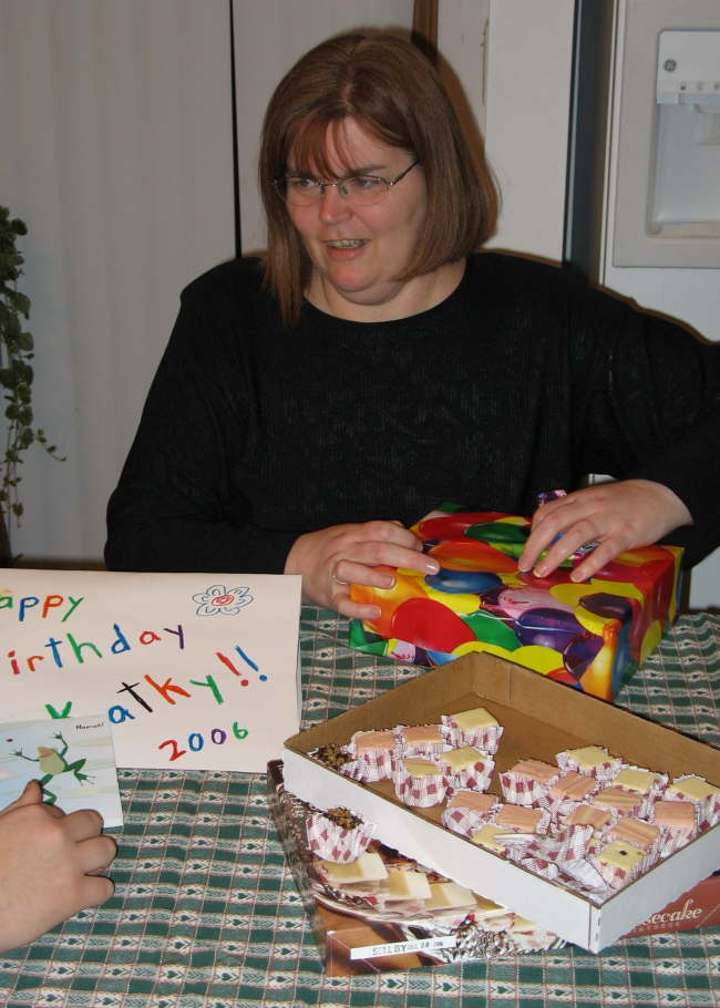 Kathys Birthday - Kathy opening presents