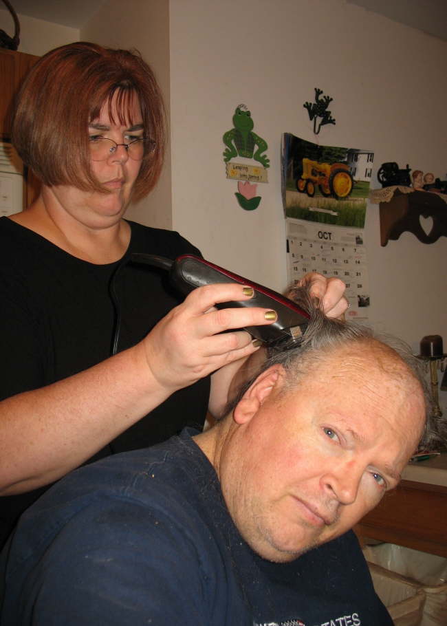 Tims Haircut - Kathy cutting